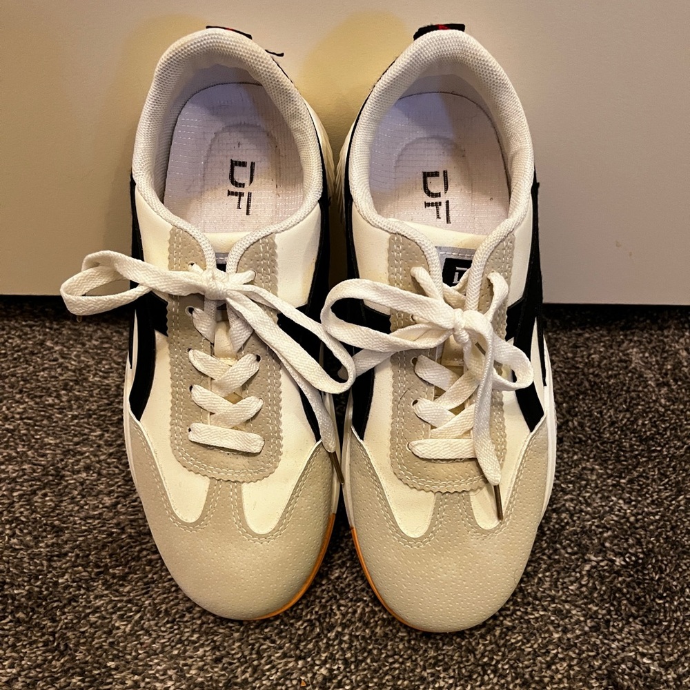 White and Black Athletic Sneakers - Women's Running Shoes